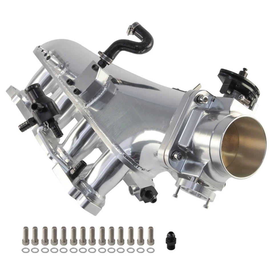 Intake Manifold +80mm Throttle Body +Fuel Rail For Nissan SR20DET S14/S15 Silver - Image 3 of 4