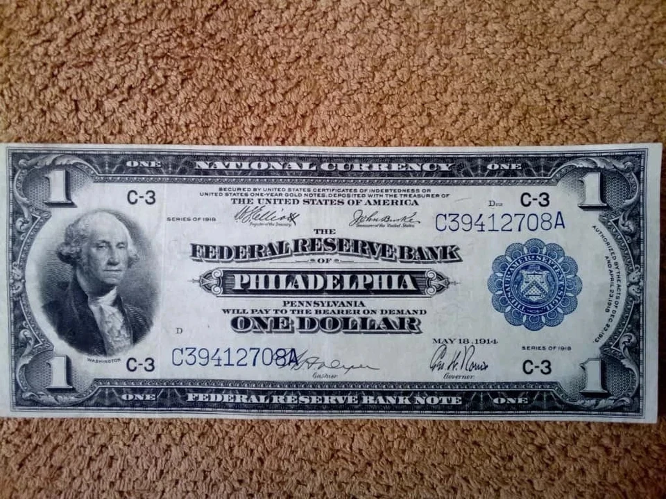 1918 $1 ONE DOLLAR LARGE-SIZE NOTE,CRISP,VERY NICE,XF++/AU, PHILADELPHIA-ISSUED - Image 3 of 4