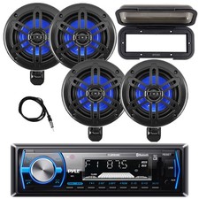 Pyle Marine Bluetooth Radio, 4x 4" 150W Off-Road Black Speakers, Cover, Antenna