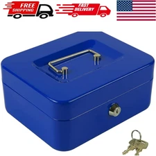 Secure Cash Storage Box with Key Control and 5 Compartment Trays - Medium Size