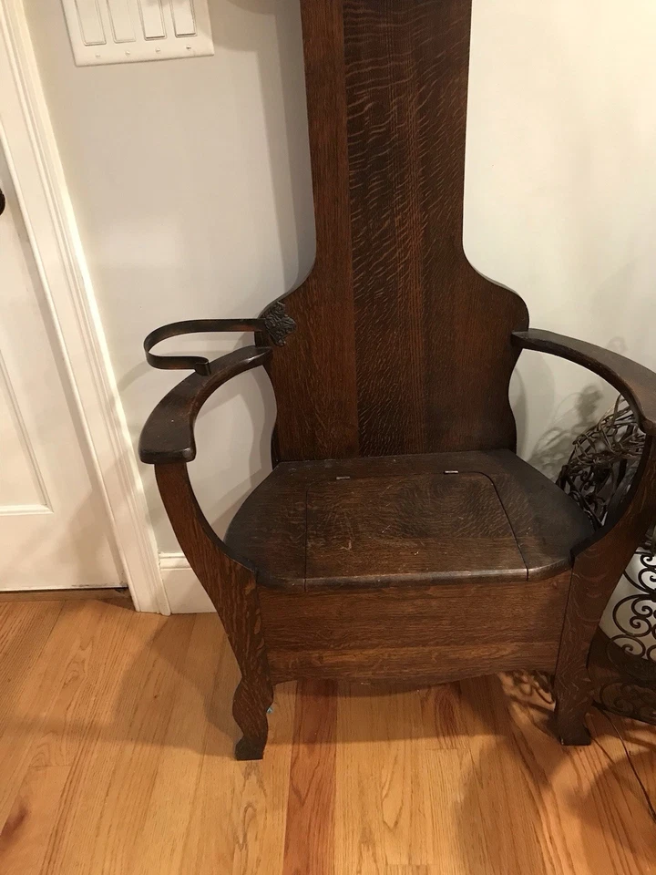 古董橡木厅座椅架带树伞设计 1900 年代 — 第 2/4 张图片