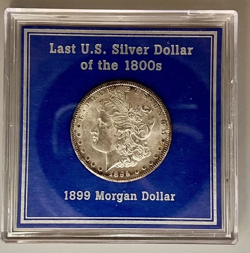 Uncirculated US 1899-O New Orleans Mint Silver Morgan Dollar in plastic case