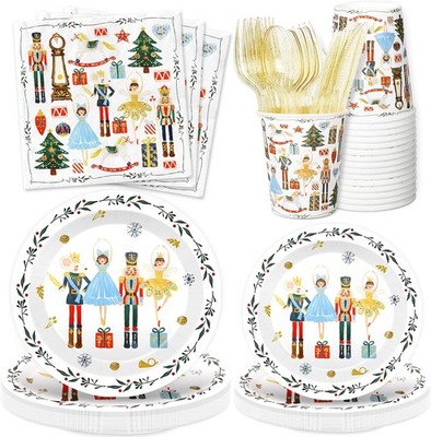 175Pcs Christmas Party Supplies Kit Watercolor Nutcracker Tableware Set Xmas