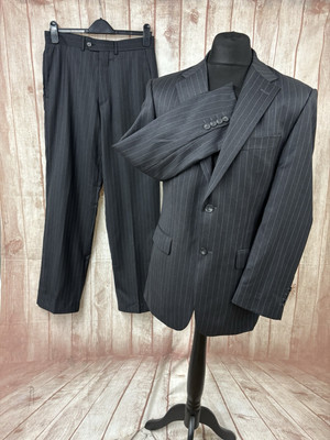 DAKS London Nadelstreifen anthrazit Anzug 36 38 40 Blazer verstellbarer Bund Wollmischung