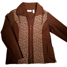 Weekends by CHICO'S Jacket sz 1 M 8 Brown/Animal print Full Zip Ponte VCG