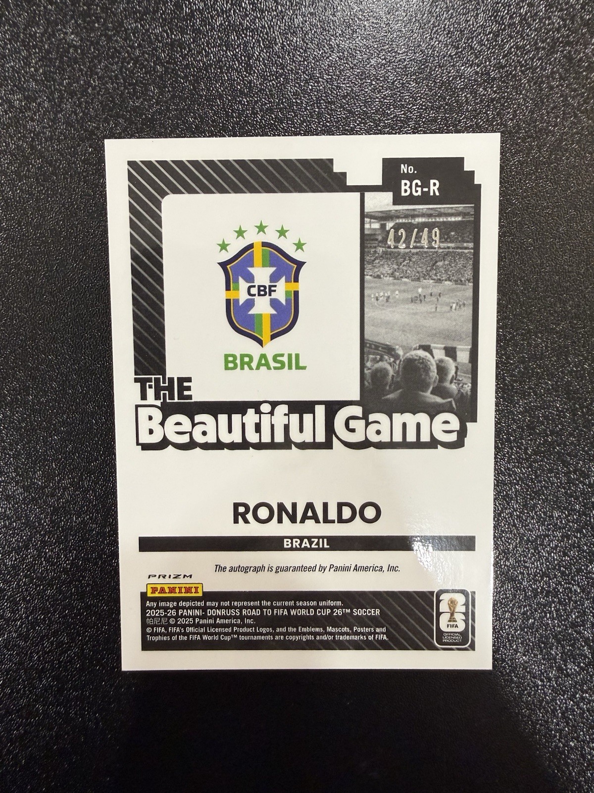 2025-26 Donruss FIFA World Cup Ronaldo R9 Brazil The Beautiful Game Auto # /49 view 2