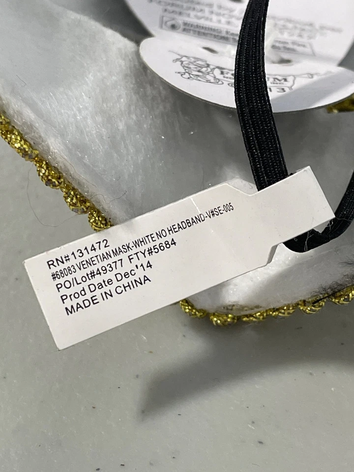 Venetian Decorative Mask Forum Novelties Elastic Strap White Gold Trim Party NEW - Image 4 of 4