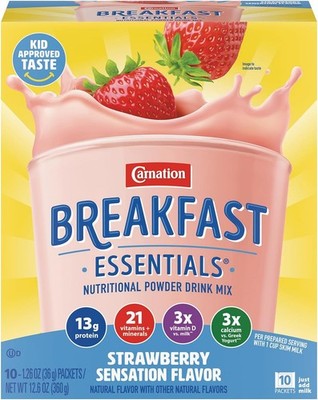 Carnation Breakfast Essentials Strawberry Nutritional Drink Mix Packets 60ct