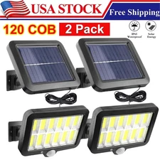 2× LED Solar Street Light Security Flood Lamp Motion Sensor Outdoor Wall 3 Modes