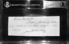 Joe McCarthy NYY HOF Manager Signed Handwritten Cut Beckett Autograph