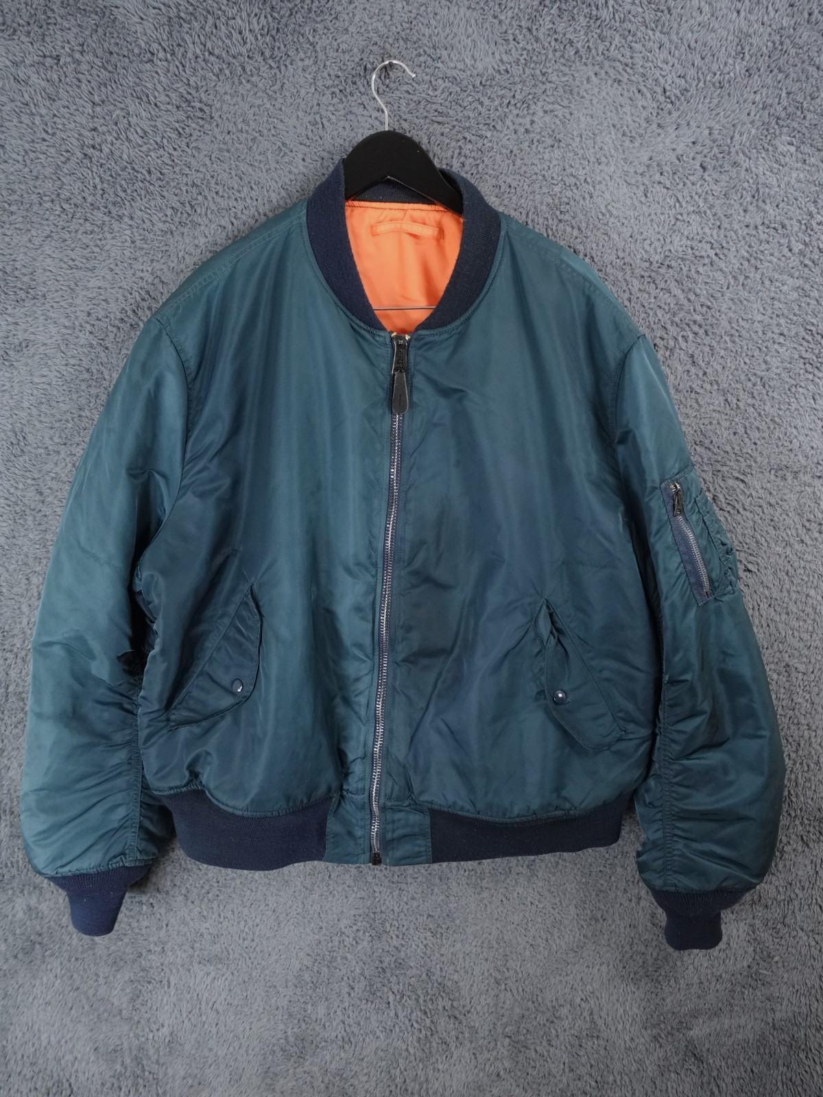 Vintage Alpha Industries Jacket Mens Blue 2XL MA-1 Flight Bomber Reversible 80s