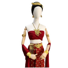Dress Rum Thai Nakee Naga Set Red Worship Dance Costume Offering Dance Set With