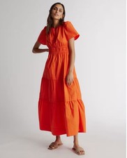 Quince Organic Cotton Poplin Tiered Maxi Dress Womens L Orange