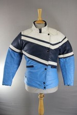 VINTAGE 80s BRITISH MADE SKY BLUE, NAVY & WHITE SCOTT LEATHERS BIKER JKT SIZE 14