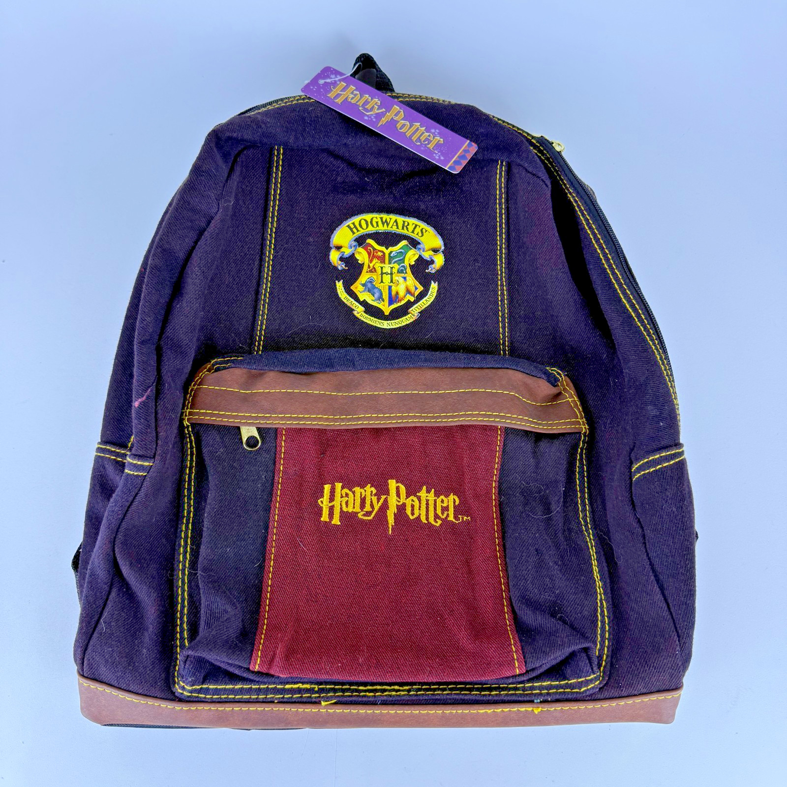 Harry Potter Backpack Denim Hogwarts Black Jean School Bag Embroidered NEW-TAG