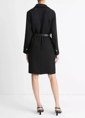 VINCE Faux-Leather-Trim Shirt Dress IN BLACK **NO BELT WOMENS SIZE L LARGE NWOT - Picture 6 of 7