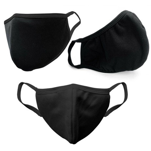 240 Pcs - Black 100% Cotton Three Layer Adult Face Mask - Reusable Washable - Picture 4 of 7