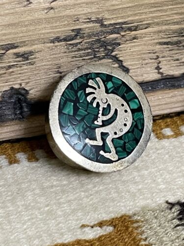 Vintage Kokopelli Sterling Silver Taxco Mexico Malachite Inlay Pill Box 925 W@W