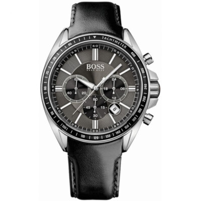 Hugo boss black best sale leather chronograph watch