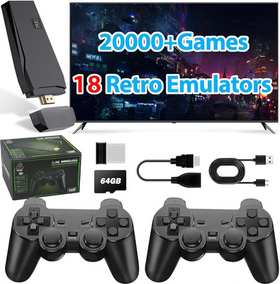 Wireless Retro Game Console Stick Built-In 20000+ Classic Games, 4K HDMI Output 