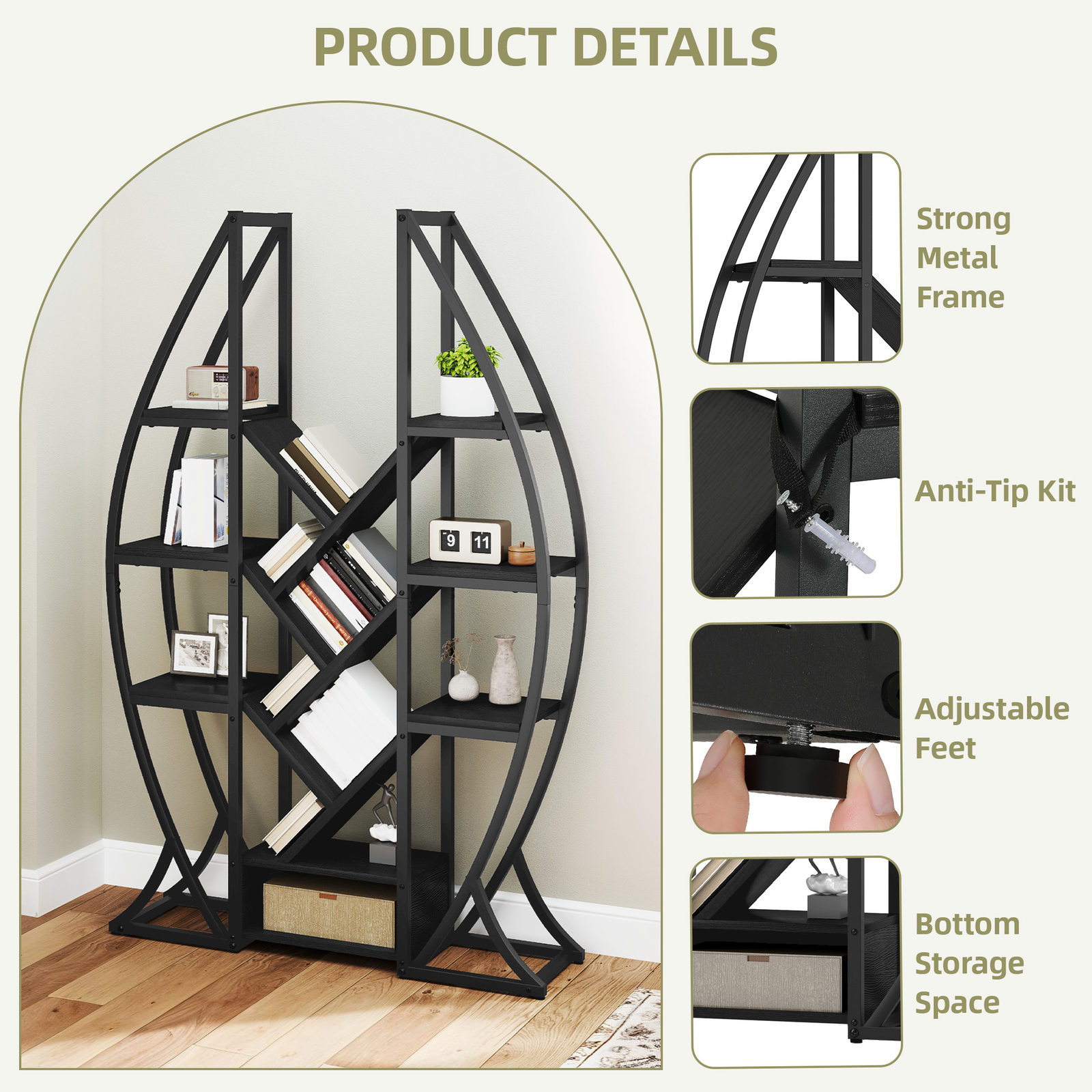 70" Industrial Bookshelf Bookcase Etagere Geometric Rack Display Living Room