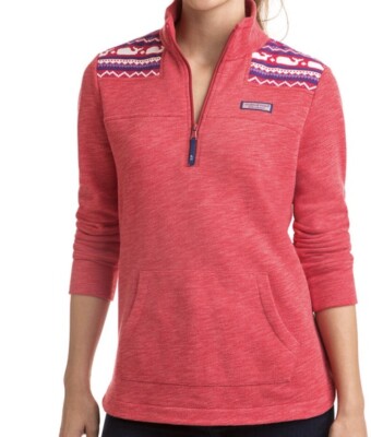 Vineyard Vines Shep Shirt 1/4 Zip Whale Isle Shoulder Red Women's