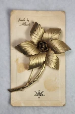Rare Vintage Albert Weiss Brushed Gold Tone Flower Floral Brooch Pin 