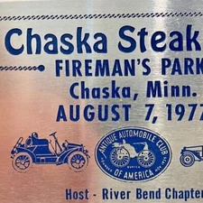 1977 Chaska Steak Fry Fireman's Park Automobile Club AACA Car Show Meet Plaque