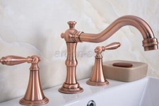 Red Copper 2 Handle 3hole Widespread Bathroom Basin Faucet Vanity Sink Mixer Tap