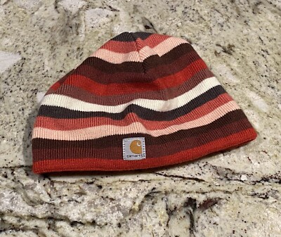 CARHARTT Striped Beanie Fleece Lined Winter Hat - Cranberry  display picture 3