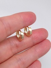Small Plain Huggie Hoop Earrings 925 Sterling Silver Men Women 9.8mm x2.2mm Gold