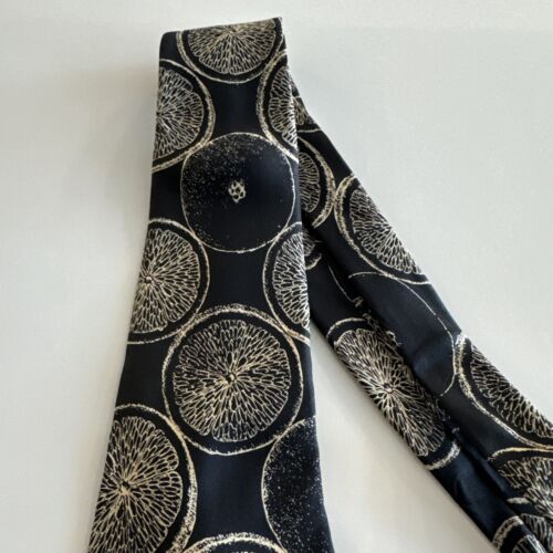 Fornasetti Silk Tie. Black with Light Brown Oranges. 58”x 4.25” - Picture 3 of 6