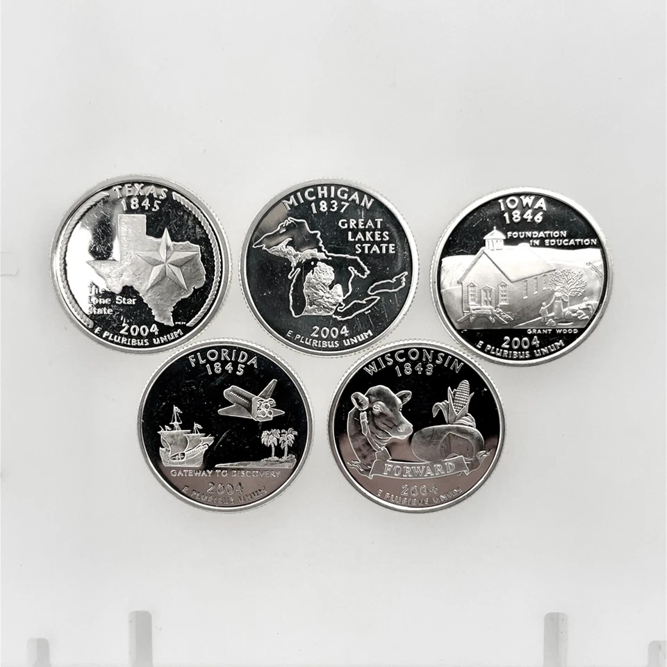 2004 S 5 Coin Year Set 50 States US Quarter 25c Gem Deep Cameo Proof 90% Silver - Image 3 of 4