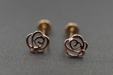 14K Rose Gold Finish Tiny Rose Flower Screw Back Stud Earring