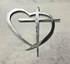 Heart & Cross Mini - Metal Wall Art - Silver Polished Steel 6 1/2" x 6"
