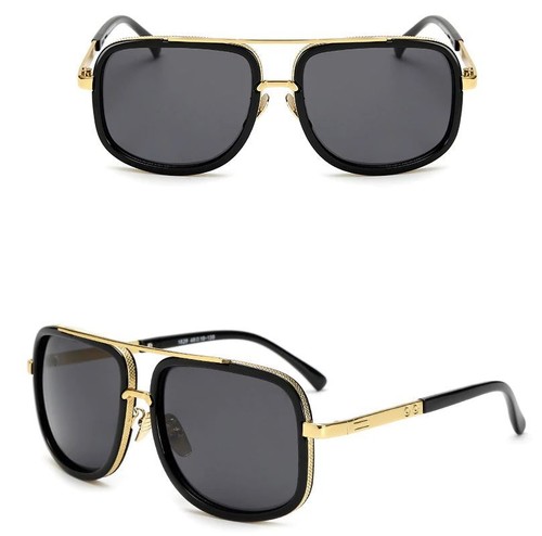 Men Fashion Sunglasses Oversized Square Gold Flat Top Frame Hip Hop Fancy Black - Afbeelding 62 van 76
