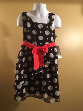 George Girls' sleeveless chiffon asymetrical dress Pocka dots Black size 5
