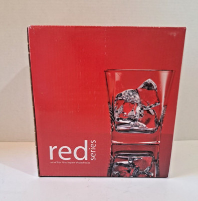 Home Essentials Red Series Set of 4 Square Shaped Rocks - Glasses