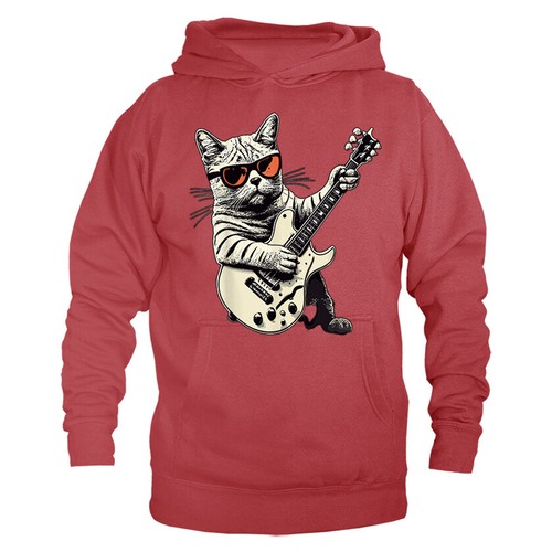 Gato Tocando Guitarra Banda de Música Rock Animales Divertidos Gatito Sudadera con Capucha - Imagen 9 de 10