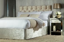 Image of Belledorm Crushed Velvet Deep Divan Bed Base Wrap Valance Champagne King Size