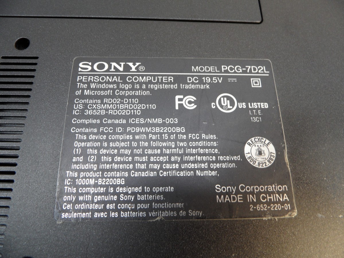 Sony Vaio PCG-7D2L VGN-FS760/W Parts Laptop 1.86 Ghz 2Gb No HD