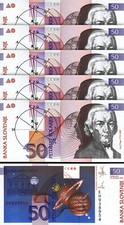 Slovenia 50 Tolarjev 1992, UNC, 5 Pcs LOT, Consecutive, P-12, Pre-Euro