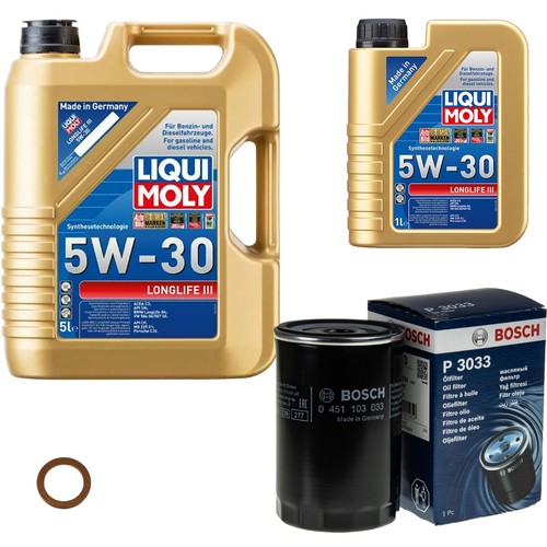 BOSCH Ölfilter 6 L Öl Liqui Moly Longlife 3 5W-30 für VW Golf I Cabriolet 1.8