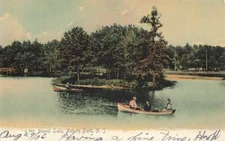 c1905 Rotograph Sunset Lake People Rowboat Island Asbury Park New Jersey P4