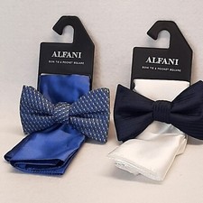 Alfani Solid Textured Pre-Tied Bow Tie Solid Textured Pocket Square Set of Two
