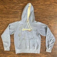 Vintage Y2K Element Skateboards Hoodie M Blue Floral Embroidered Thumb Holes Vtg