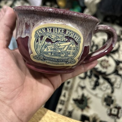 Deneen Pottery Soup Mug Inn at Lake Joseph 2016 Hand Thrown maroon  Drip Glaze