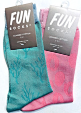 FUN Socks Combed Cotton Pink and Blue Womens Dress 2 pairs 5-9.5 NWT