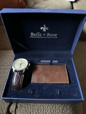 Bella & Rose Watch & Brown Leather Business Card Holder Gift Set