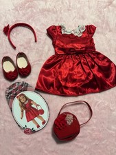 American Girl Doll Janie and Jack Holly Red Party Dress Shoes Purse Headband Set